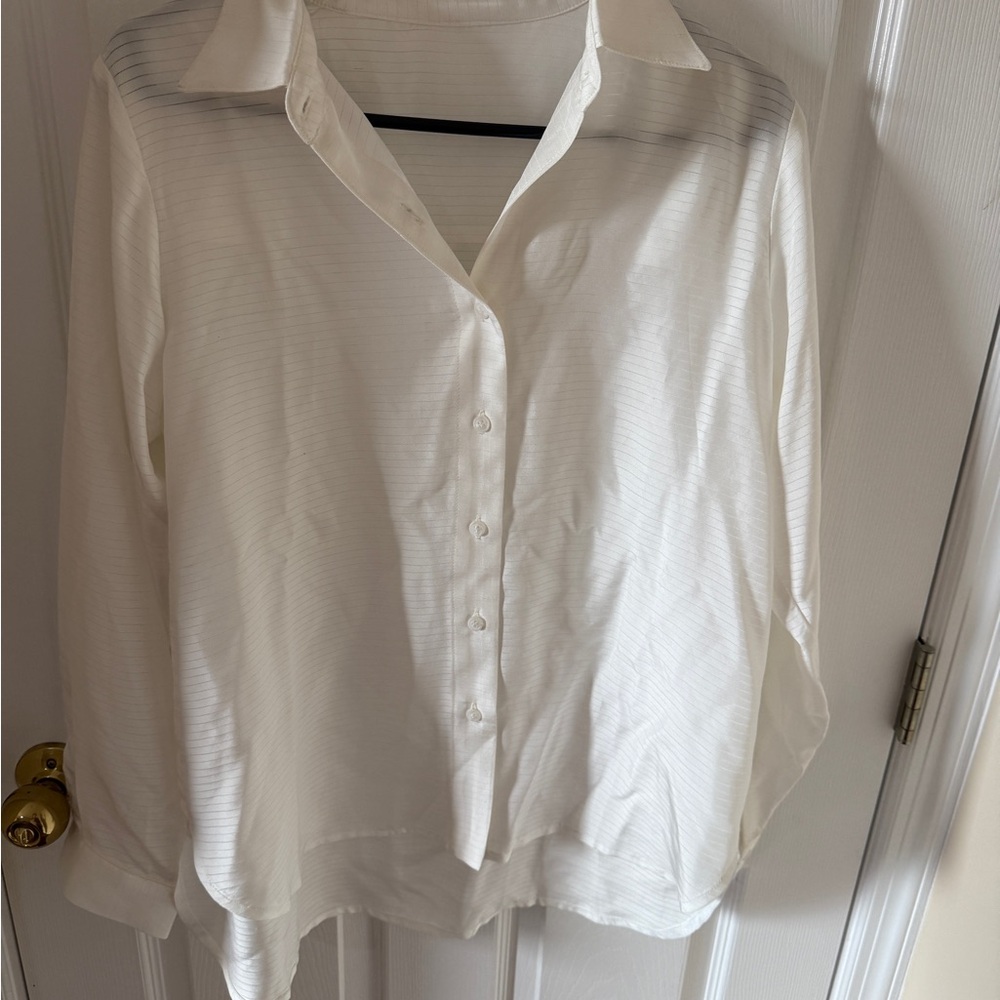 Elegant White Silk Women's Button-Up Shirt